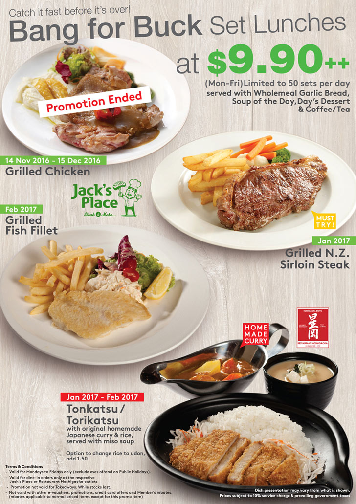 Grilled N.Z. Sirloin Steak Set at Jack’s Place for $9.90 only